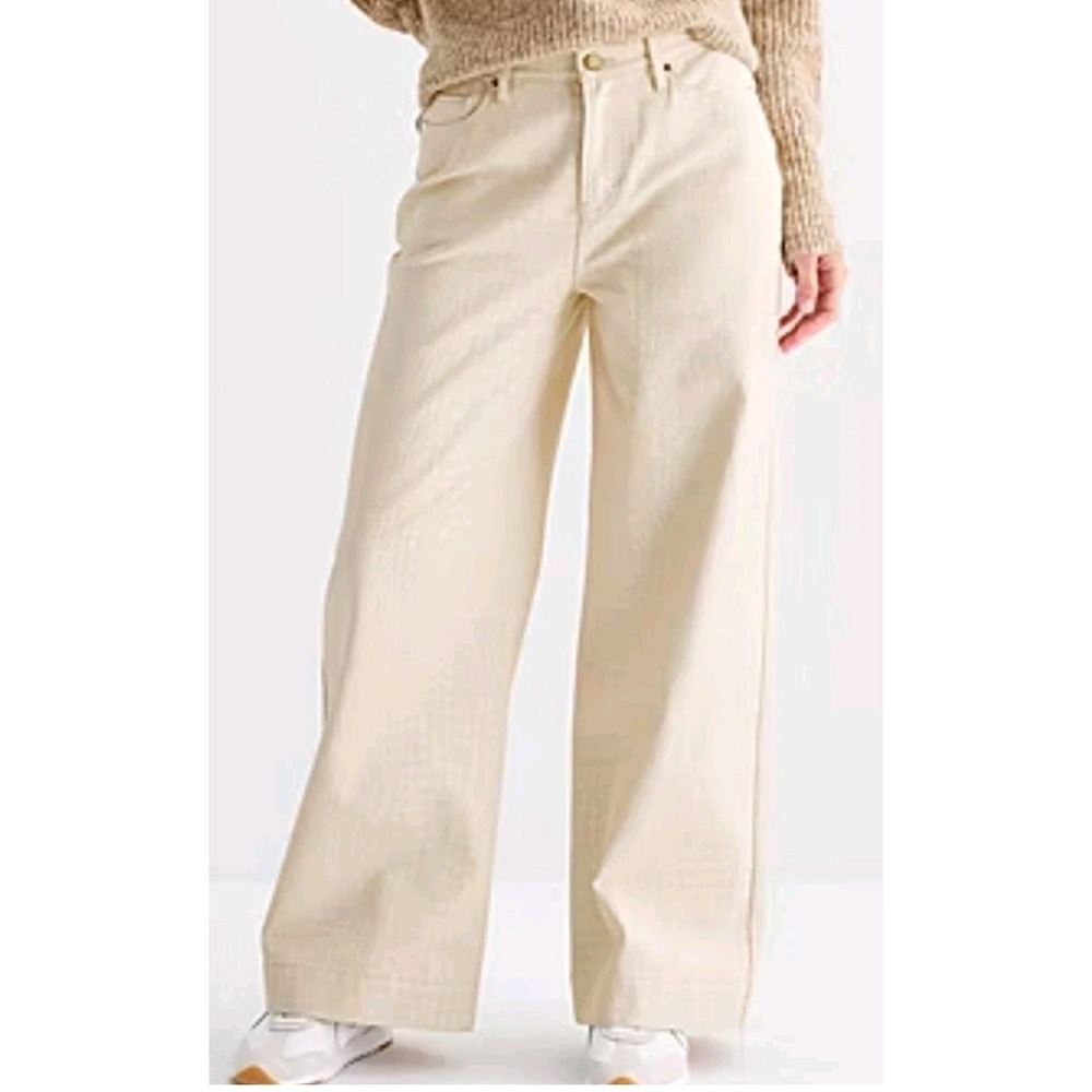 NEW ANA Animal Print Wide Leg High Rise Pants Sz 12 Off White Ivory Croc Print